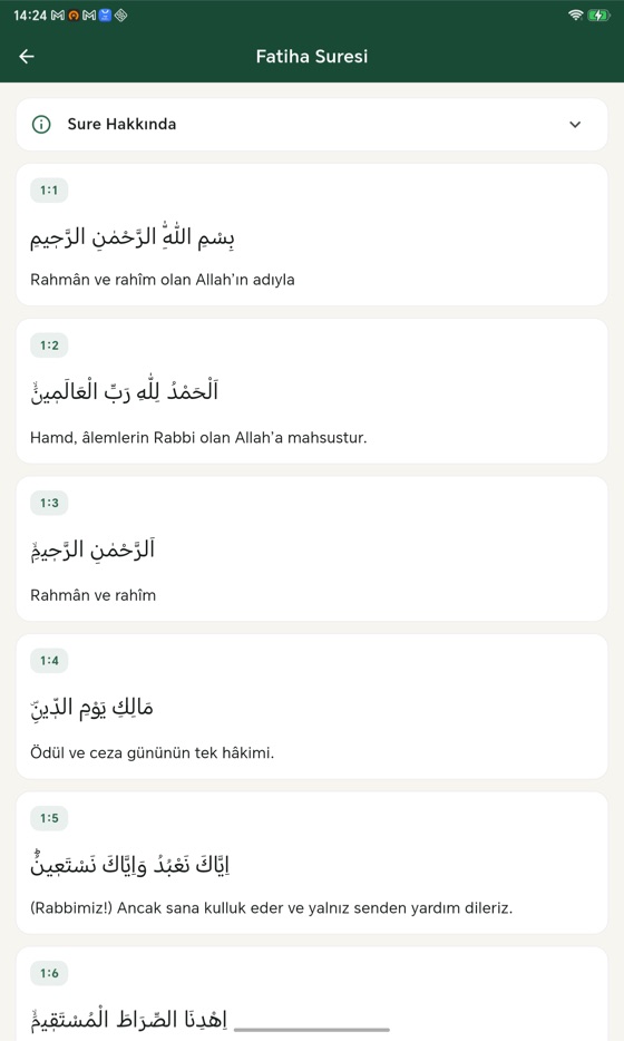 Kur'an meali okuma ekranı